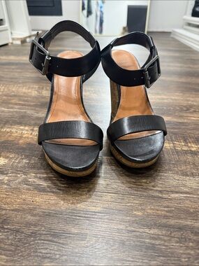 Calvin Klein Black Cork-Wedge Ankle-Strap Sandals